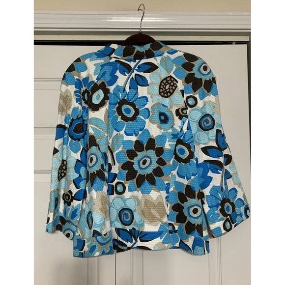 Josephine Artsy Wearable Art Big Buttons Turquoise Floral Print Blazer Jacket 16 - Picture 5 of 7